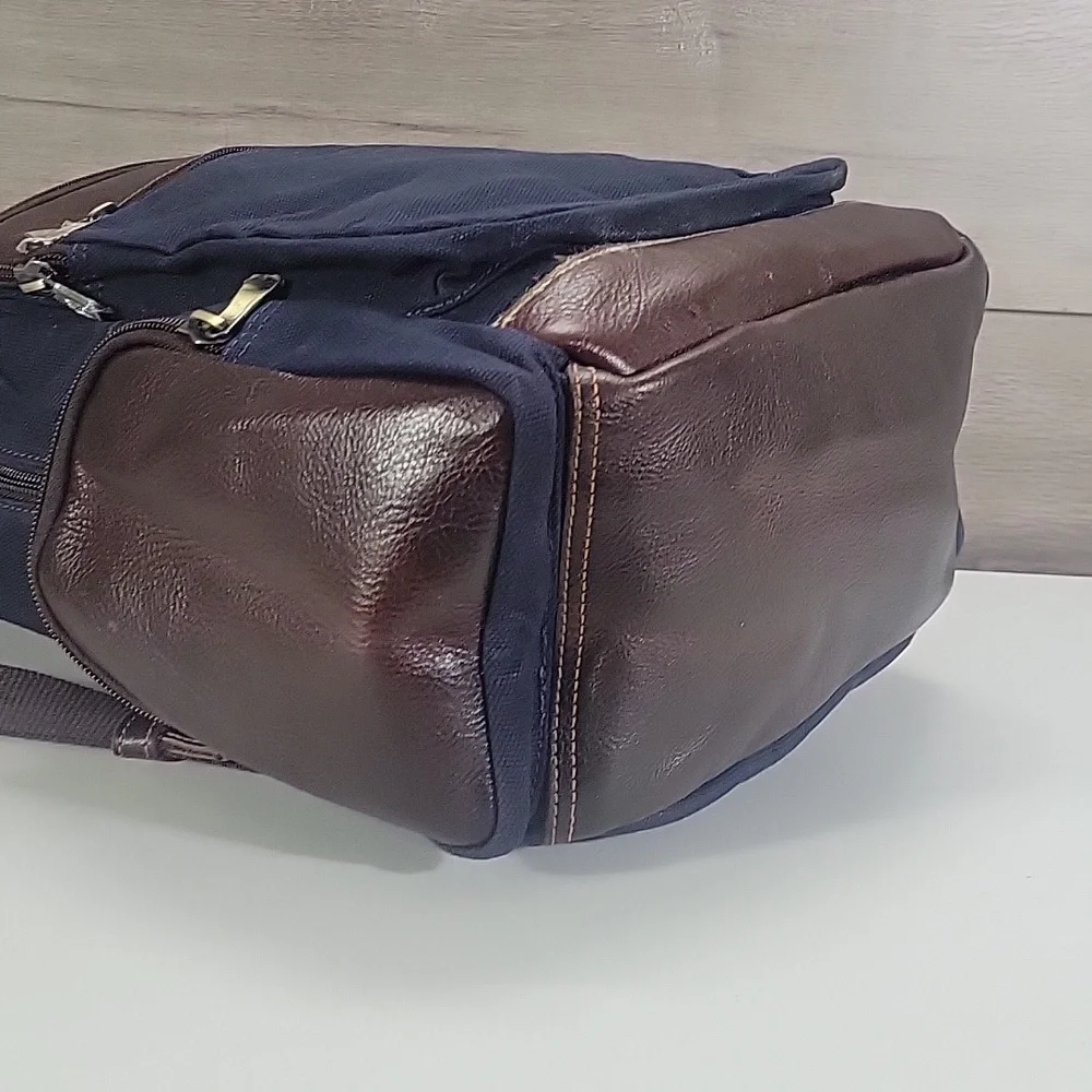 Men's Links & Kings Navy and Brown Canvas Leather Backpack New
